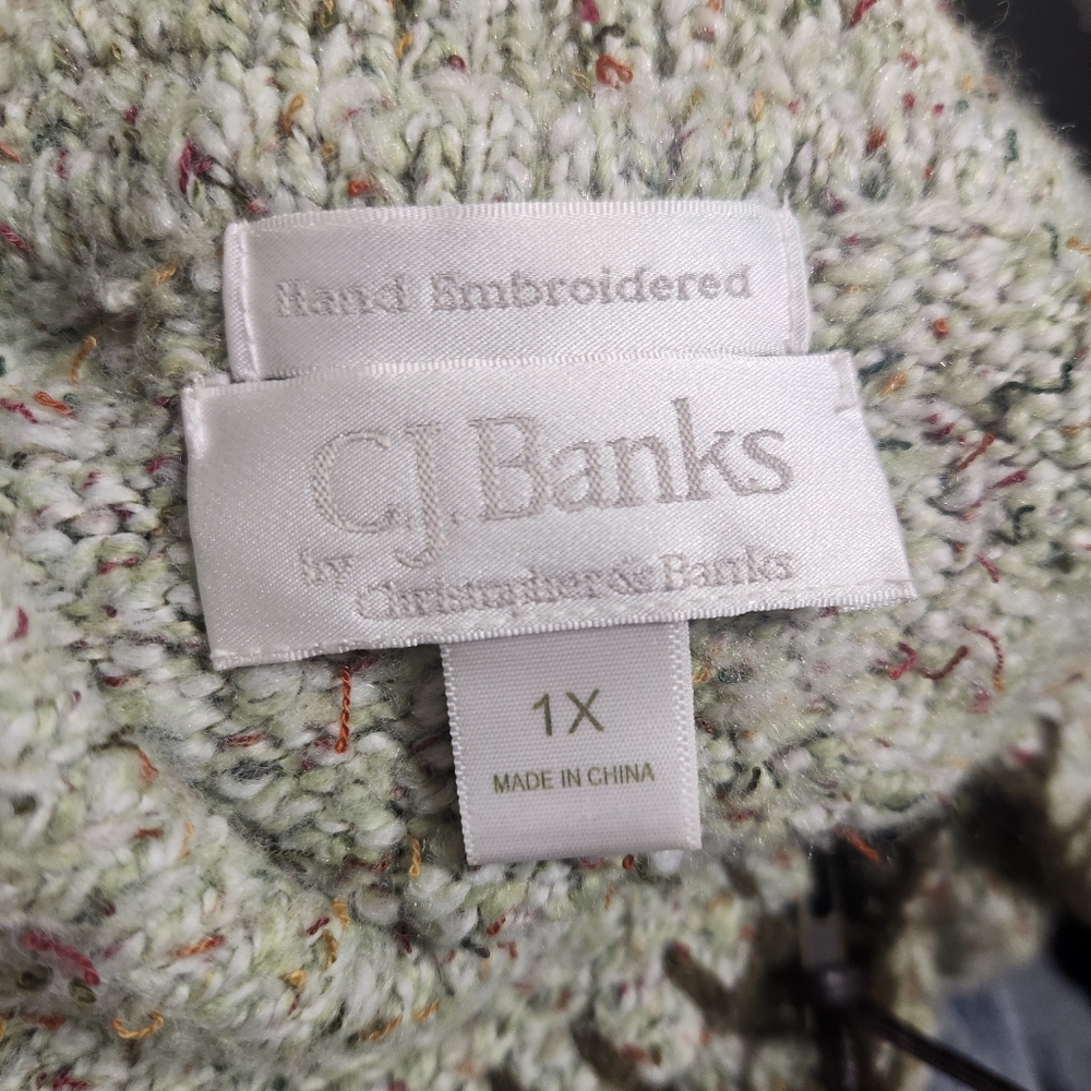 Vtg Christopher & Banks Hand Embroidered Oatmeal Zipper Sweater Vest Size 1x - Picture 4 of 16